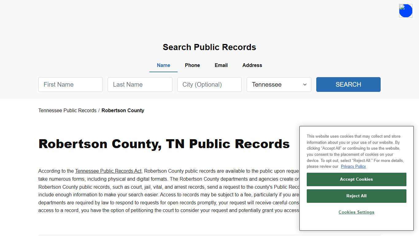 Robertson County, TN Public Court, Arrest and Inmate Records - ThePublicIndex